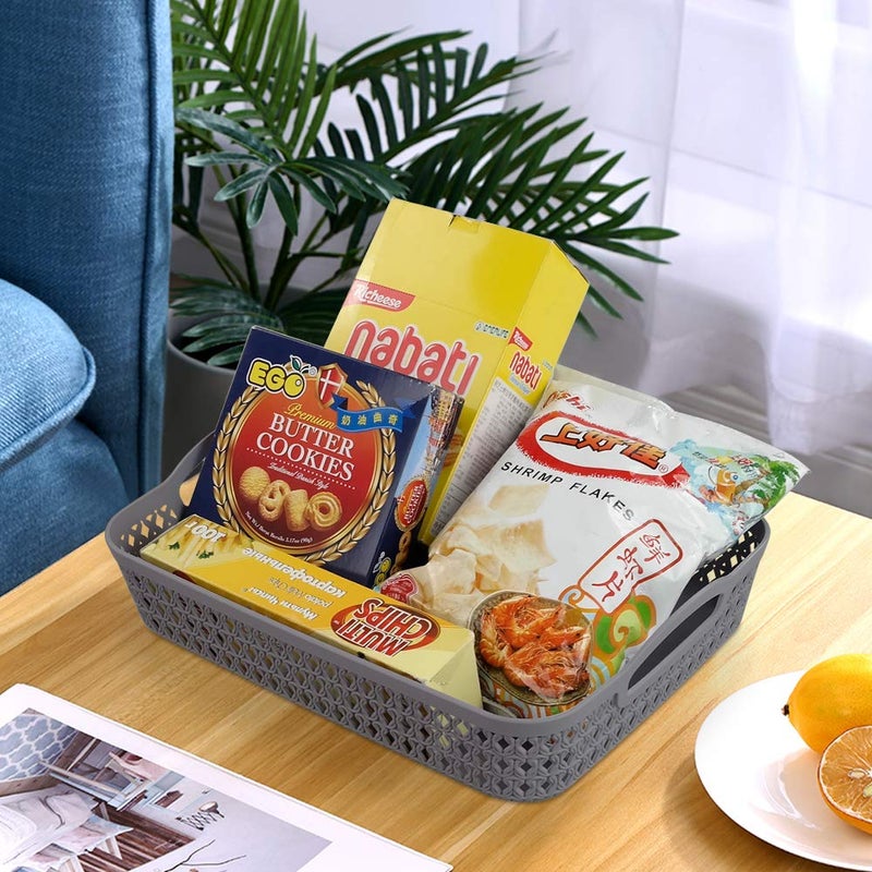 Kekow Plastic Storage Tray Basket with Handle, Set of 6, 13.22"" x 10.23"" x 2.95"", Gray - Image 5